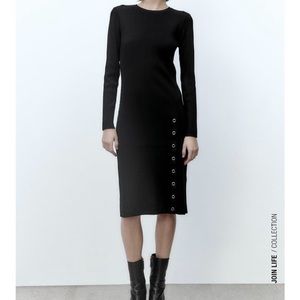 Zara knit ribbed dress with side snaps
